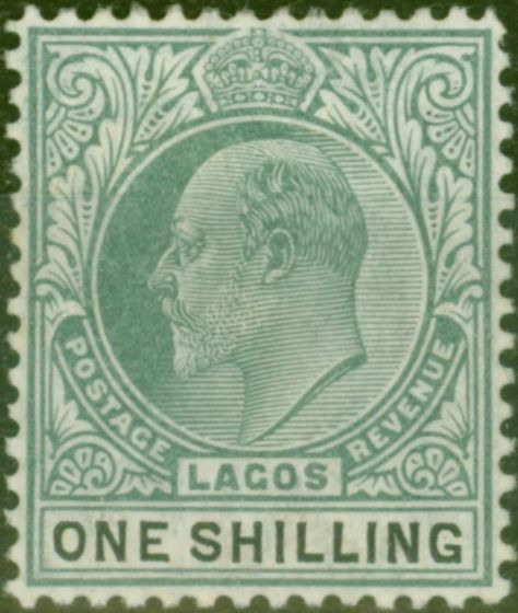 Valuable Postage Stamp Lagos 1906 1s Green & Black SG60a Chalk Fine MM
