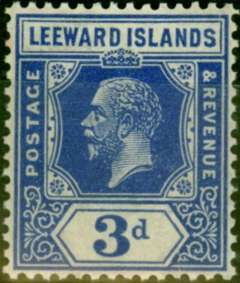 Old Postage Stamp from Leeward Islands 1925 3d Deep Ultramarine SG68a Fine MNH