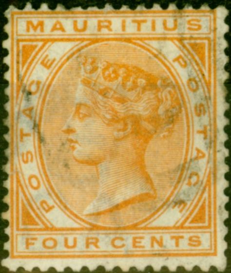 Old Postage Stamp from Mauritius 1883 4c Orange SG104 Fine Used