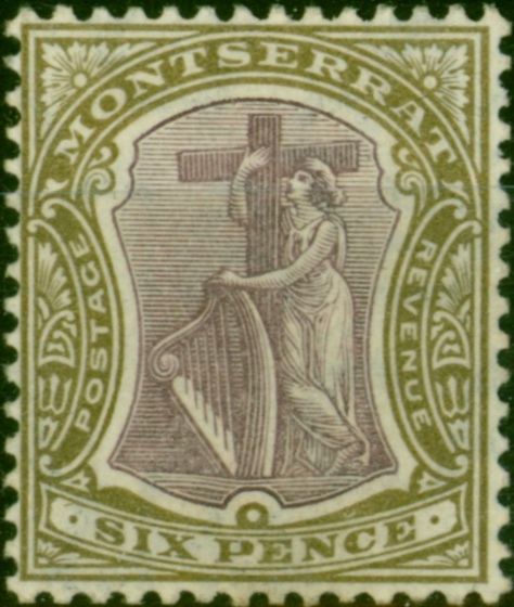 Old Postage Stamp Montserrat 1908 6d Dull Purple & Olive SG29a Chalk Fine LMM