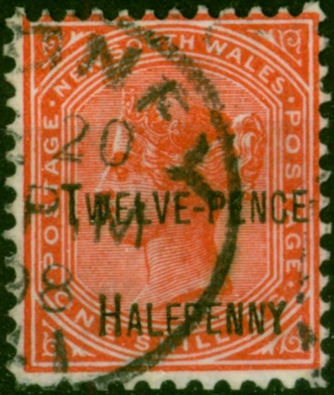 N.S.W 1891 12 1/2d on 1s Red SG268d P.12 x 11.5 Fine Used. Queen Victoria (1840-1901) Used Stamps
