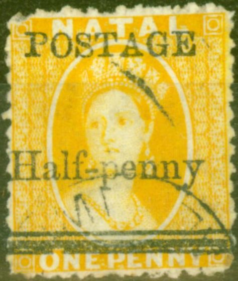 Collectible Postage Stamp from Natal 1877 1/2d on 1d Yellow SG91 Fine Used