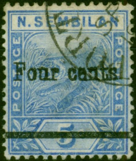 Negri Sembilan 1898 4c on 5c Blue SG18 Fine Used (2). Queen Victoria (1840-1901) Used Stamps