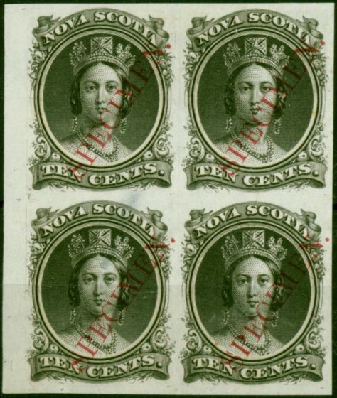 Nova Scotia 1860 10c Black Plate Proof Unitrade 12TCiv Type D Thin 23mm Block Scarce CV $2000. Queen Victoria (1840-1901) Mint Stamps