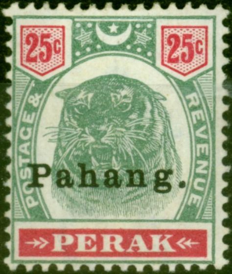 Old Postage Stamp from Pahang 1898 25c Green & Carmine SG20 Fine Mtd Mint