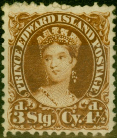 Rare Postage Stamp from Prince Edward Island 1870 4 1/2d Yellow-Brown SG32 Good Mtd Mint