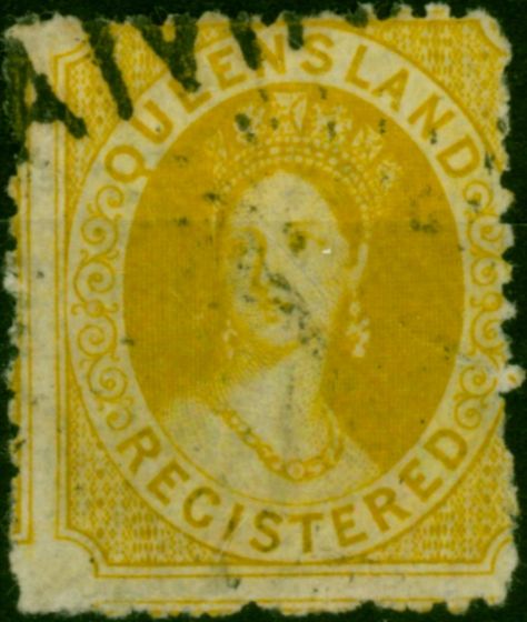 Queensland 1864 Registered (6d) Orange-Yellow SG49 Fine Used 'Salamaua' B.N.G Cancel Scarce . Queen Victoria (1840-1901) Used Stamps