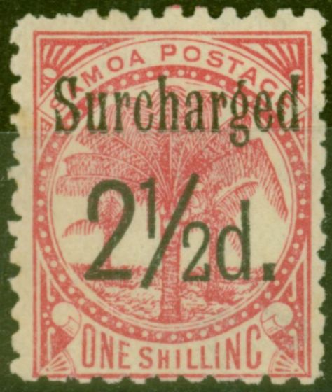Rare Postage Stamp from Samoa 1898 2 1/2d on 1s Dull Rose-Carmine SG86 Fine Mtd Mint (25)
