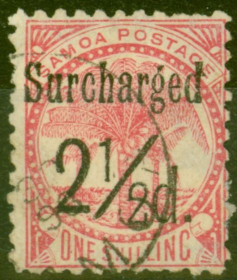 Rare Postage Stamp from Samoa 1898 2 1/2d on 1s Dull Rose-Carmine SG86 Fine Used (1)