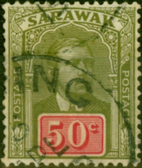 Collectible Postage Stamp Sarawak 1918 50c Olive-Green & Carmine SG60 Fine Used