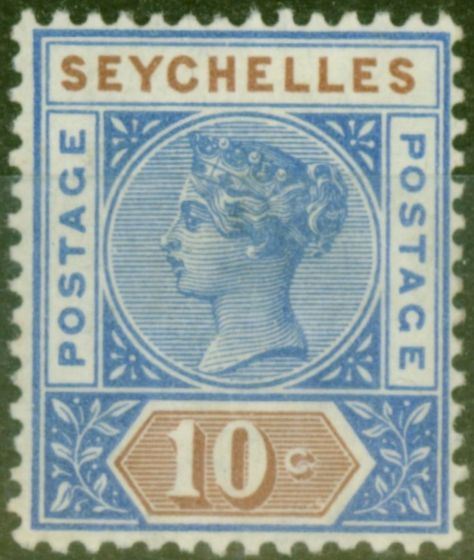 Collectible Postage Stamp from Seychelles 1890 10c Ultramarine & Brown SG4 Fine Lightly Mtd Mint