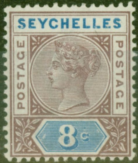 Collectible Postage Stamp from Seychelles 1890 8c Brown-Purple & Blue SG2 Fine Lightly Mtd Mint