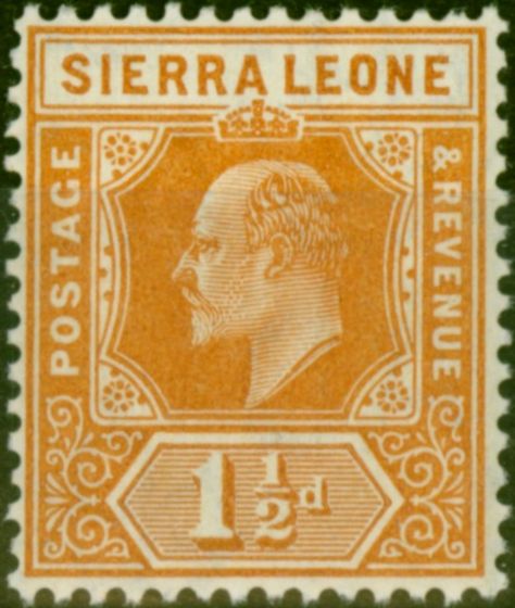 Rare Postage Stamp Sierra Leone 1910 1 1/2d Orange SG101 V.F MNH (2)