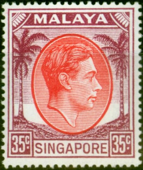 Old Postage Stamp from Singapore 1952 35c Scarlet & Purple SG25a Very Fine MNH