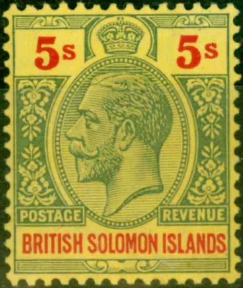 Collectible Postage Stamp from Solomon Islands 1914 5s Green & Red-Yellow SG36 Fine & Fresh Lightly Mtd Mint