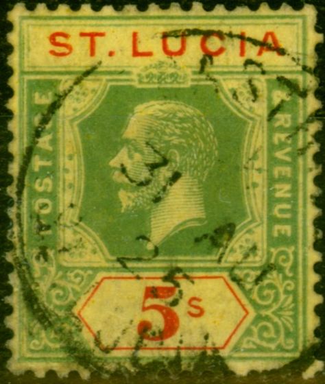 Valuable Postage Stamp from St Lucia 1923 5s Green & Red-Pale Yellow SG105 Fine Used
