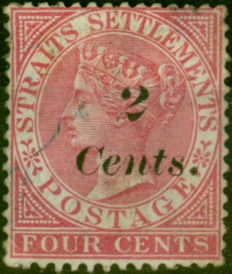Old Postage Stamp Straits Settlements 1883 2c on 4c Rose SG61 Good Used
