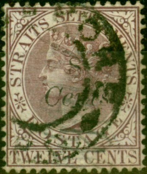 Old Postage Stamp from Straits Settlements 1884 8c on 12c Brown-Purple SG75 Fine Used