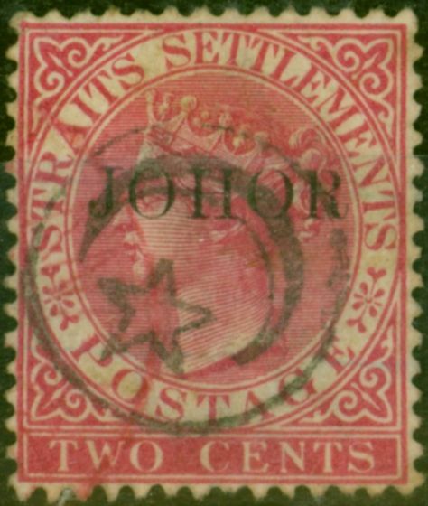 Valuable Postage Stamp from Johore 1890 2c Bright Rose SG15 Fine Used