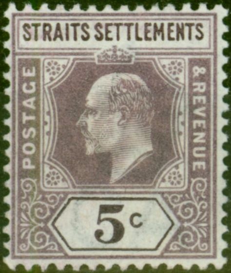 Valuable Postage Stamp Straits Settlements 1902 5c Dull Purple SG113 Fine & Fresh MM