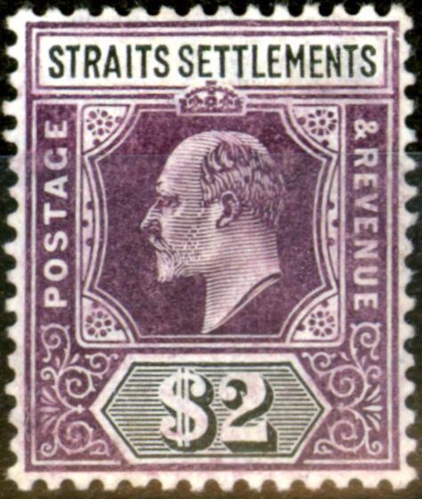 Valuable Postage Stamp from Straits Settlements 1905 $2 Dull Purple & Black SG137a Damaged Frame & Crown V.F Very Lightly Mtd Mint Extremely Rare