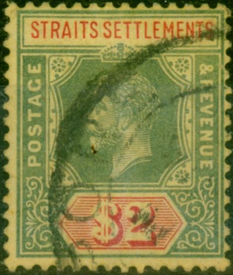 Valuable Postage Stamp Straits Settlements 1915 $2 Green & Red-Yellow SG211a Fine Used