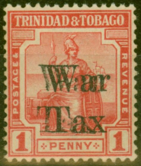 Valuable Postage Stamp from Trinidad & Tobago 1918 War Tax 1d SCarlet SG188a Opt Double Fine Very Lightly Mtd Mint