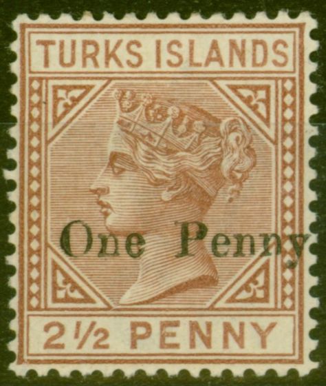 Collectible Postage Stamp from Turks & Caicos Is 1889 1d on 2 1/2d Red-Brown SG61 V.F Lightly Mtd Mint