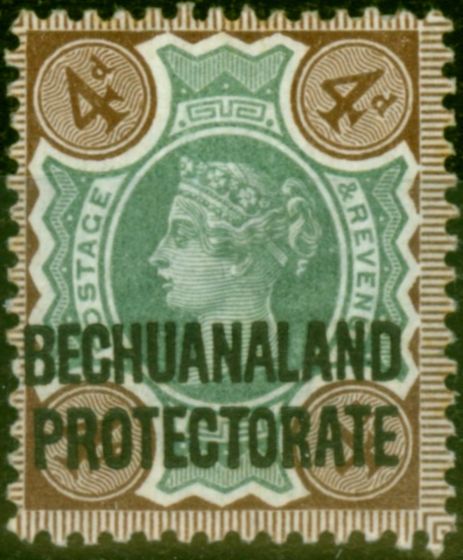 Old Postage Stamp from Bechuanaland 1897 4d Green & Purple-Brown SG64 Fine Mtd Mint (2)