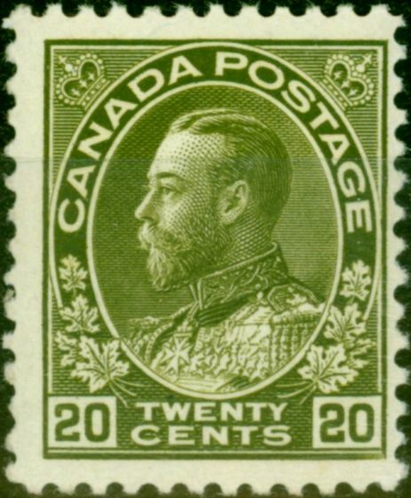 Old Postage Stamp from Canada 1912 20c Olive-Green SG212 Superb MNH