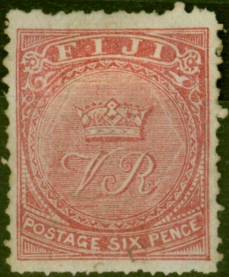 Old Postage Stamp Fiji 1881 6d Rose SG48 P.10 x 12.5 Fine Used 'Albino Cancel'