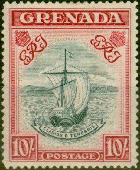 Valuable Postage Stamp Grenada 1943 10s Slate-Blue & Brt Carmine SG163b P.14 Narrow Fine MM