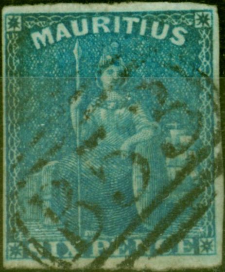 Rare Postage Stamp from Mauritius 1858 6d Blue SG32 Fine Used