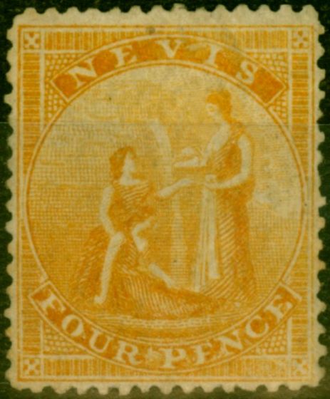 Collectible Postage Stamp from Nevis 1878 4d Orange-Yellow SG18 Fine Mtd Mint Regummed