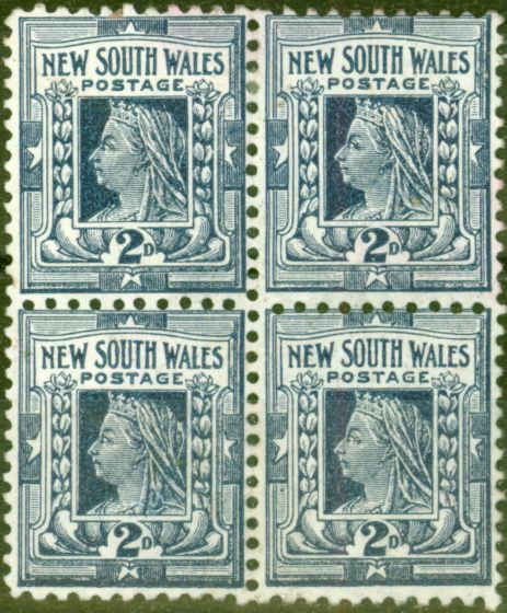 Valuable Postage Stamp from New South Wales 1897 2d Cobalt Blue SG293 Fine Mtd Mint Block of 4