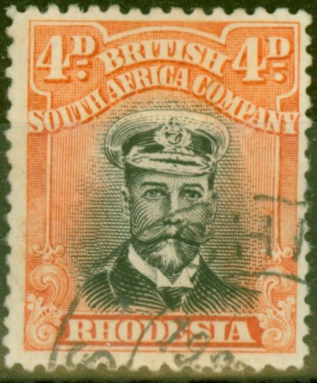Rare Postage Stamp from Rhodesia 1913 4d Black & Orange-Red SG224 Die II Fine Used