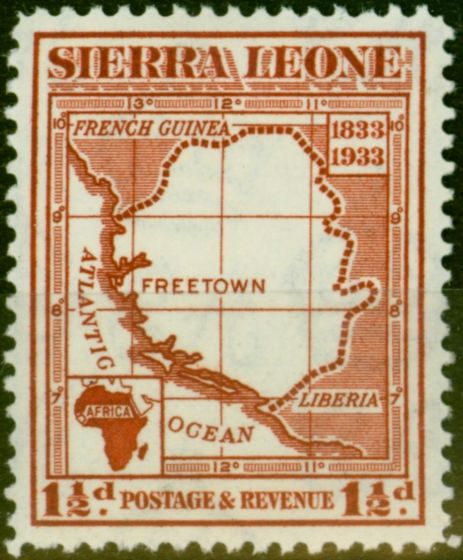 Rare Postage Stamp from Sierra Leone 1933 1 1/2d Chestnut SG170 Fine LMM