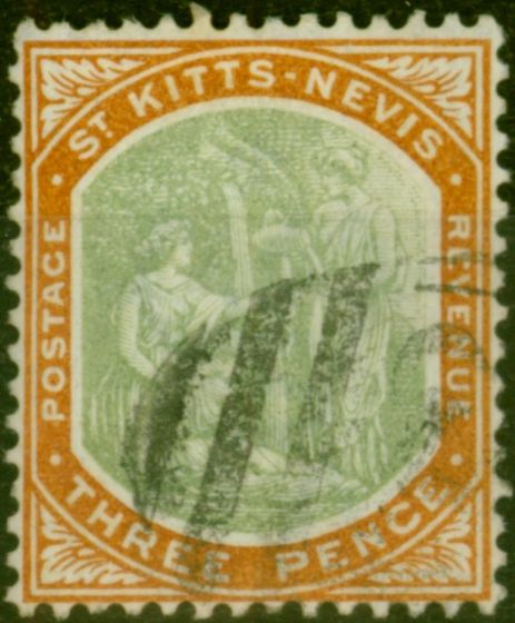 Rare Postage Stamp St Kitts & Nevis 1903 3d Deep Green & Orange SG5 Good Used