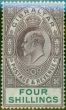 Old Postage Stamp Gibraltar 1903 4s Dull Purple & Green SG53 Fine & Fresh MM
