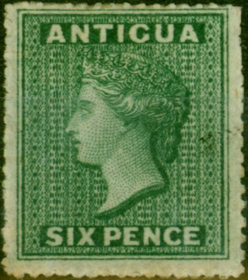Rare Postage Stamp Antigua 1862 6d Blue-Green SG1 V.F & Fresh MM Lovely Example of this 1st Issue