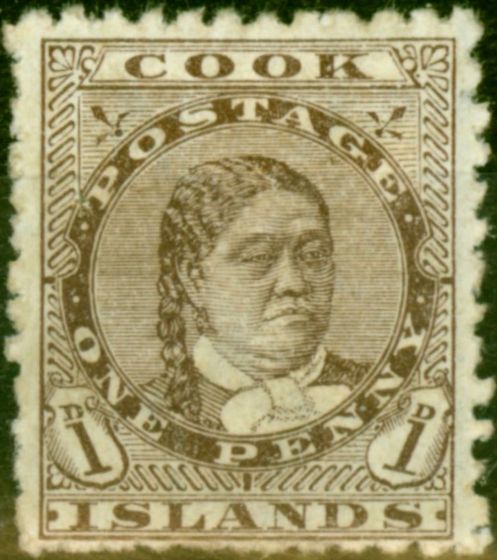 Rare Postage Stamp from Cook Islands 1893 1d Brown SG5 Fine Mtd Mint