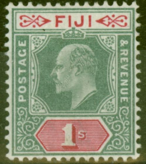 Rare Postage Stamp from Fiji 1903 1s Green & Carmine SG112 Fine Mtd Mint