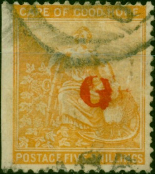Old Postage Stamp Griqualand West 1877 5s Yellow-Orange SG10c Type 3 Good Used