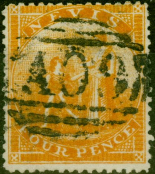 Valuable Postage Stamp Nevis 1878 4d Orange-Yellow SG18 Fine Used