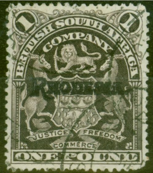 Valuable Postage Stamp from Rhodesia 1909 £1 Grey-Purple SG113 Good Used