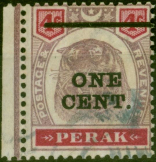 Old Postage Stamp from Perak 1900 1c on 4c Dull Purple & Carmine SG82 Fine Used (2)