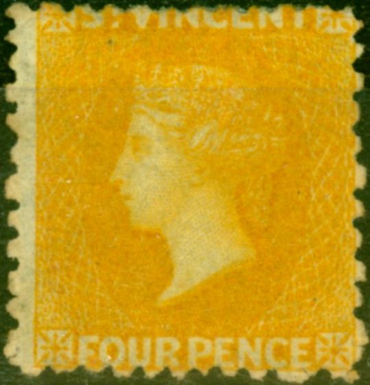Rare Postage Stamp from St Vincent 1869 4d Yellow SG12 Good Mtd Mint