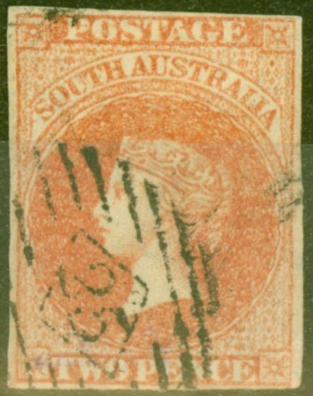 Old Postage Stamp from South Australia 1858 2d Orange-Red SG7 Fine Used