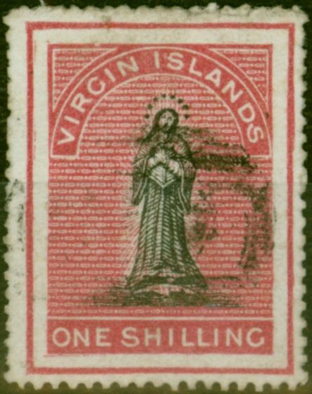 Rare Postage Stamp Virgin Islands 1868 1s Black & Rose-Carmine SG21a 'Long Tailed S' V.F.U