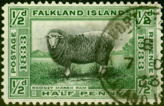 Collectible Postage Stamp from Falkland Islands 1933 1/2d Black & Green SG127 Fine Used